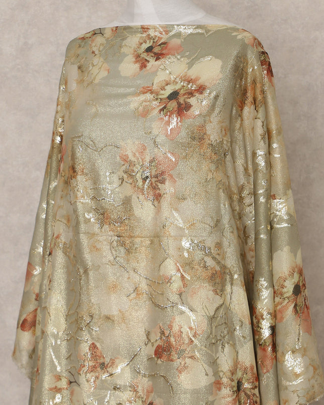 Olive Green Traditional Somali Silk Chiffon Dirac Fabric with Metallic Lurex, 3.5 Mtrs Piece, Width 140 Cms, Made in South Korea-D26518