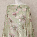 Pistachio Green Traditional Somali Silk Chiffon Dirac Fabric with Metallic Lurex Floral Design, 3.5 Mtrs Piece, Width 140 Cms, Made in South Korea-D26522