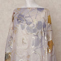 Lavender Grey Traditional Somali Silk Chiffon Dirac Fabric with Metallic Lurex Floral Design, 3.5 Mtrs Piece, Width 140 Cms, Made in South Korea-D26529