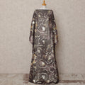 Charcoal Brown Traditional Somali Silk Chiffon Dirac Fabric with Metallic Lurex Floral Design, 3.5 Mtrs Piece, Width 140 Cms, Made in South Korea-D26521