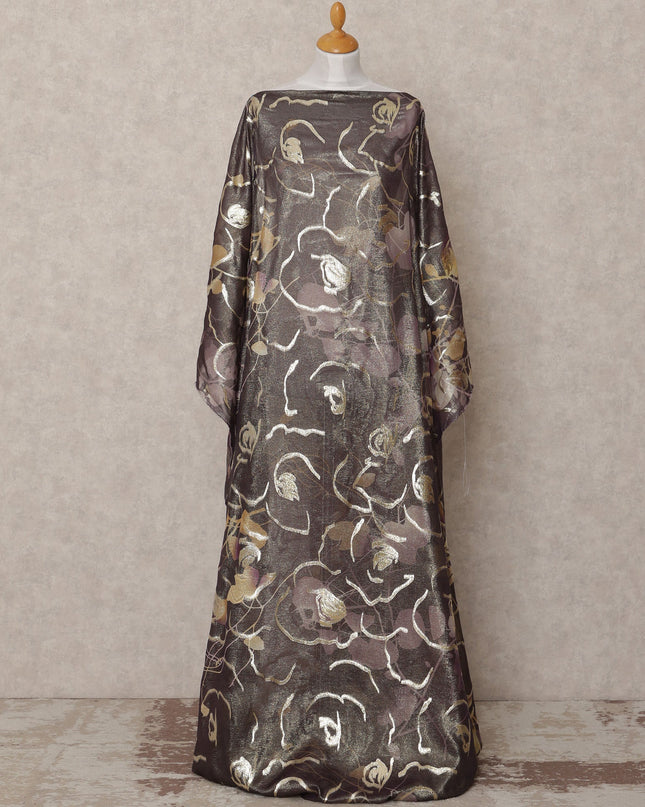 Charcoal Grey and Gold Leaf Metallic Somali Silk Chiffon Dirac Fabric – 3.5 Meters, Width 140 cm, Made in South Korea-D24741