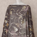 Charcoal Brown Traditional Somali Silk Chiffon Dirac Fabric with Metallic Lurex Floral Design, 3.5 Mtrs Piece, Width 140 Cms, Made in South Korea-D26521