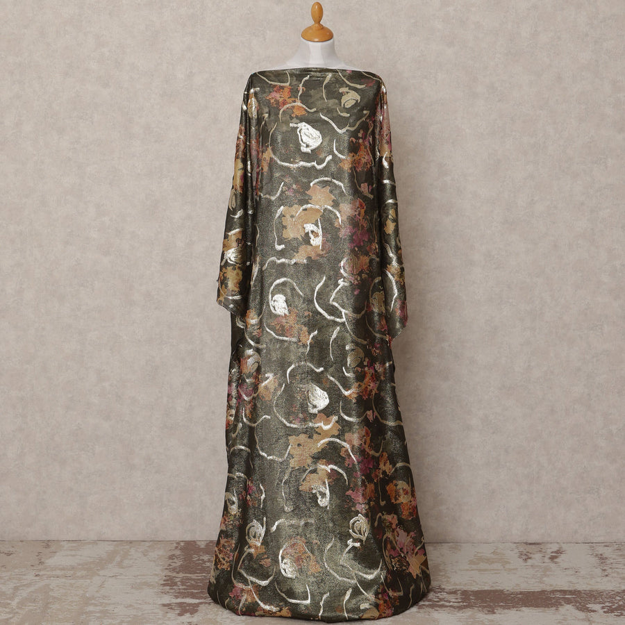 Black and Gold Floral Metallic Somali Silk Chiffon Dirac Fabric – 3.5 Meters, Width 140 cm, Made in South Korea-D24734