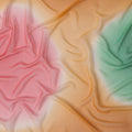 Peach Silk Georgette Fabric with Green and Pink Abstract Circular Print, 110 Cms Width, India-D25533