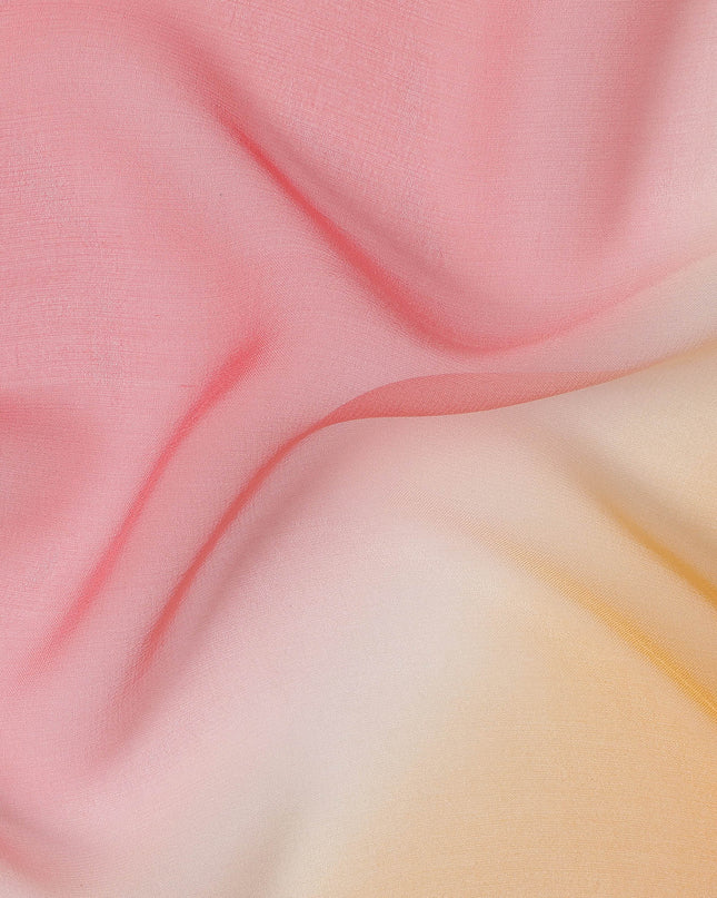 Peach Silk Georgette Fabric with Green and Pink Abstract Circular Print, 110 Cms Width, India-D25533