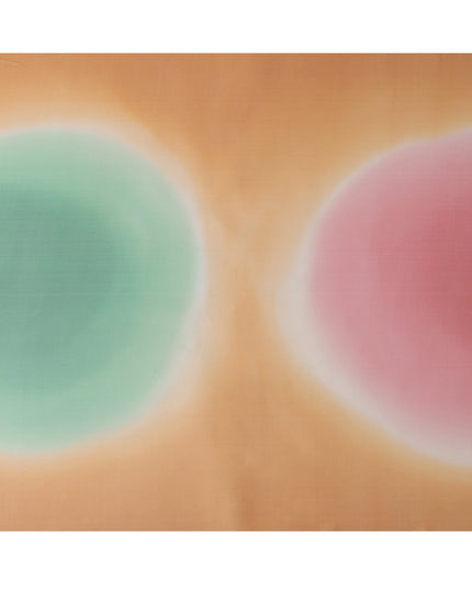 Peach Silk Georgette Fabric with Green and Pink Abstract Circular Print, 110 Cms Width, India-D25533