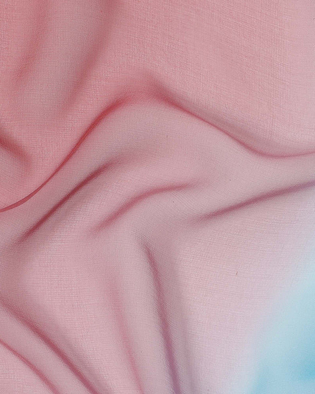 Sky Blue Silk Georgette Fabric with Pink and Red Abstract Circular Print, 110 Cms Width, India-D25537