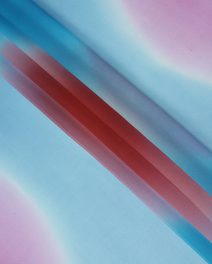 Sky Blue Silk Georgette Fabric with Pink and Red Abstract Circular Print, 110 Cms Width, India-D25537