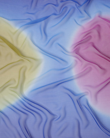 Lavender Silk Georgette Fabric with Pink and Yellow Abstract Circular Print, 110 Cms Width, India-D25536