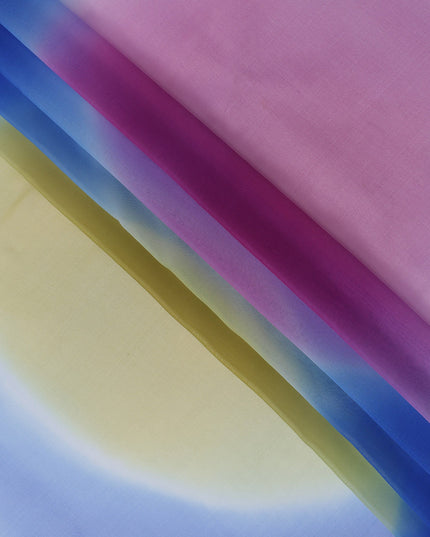 Lavender Silk Georgette Fabric with Pink and Yellow Abstract Circular Print, 110 Cms Width, India-D25536