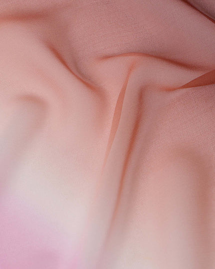 Peach Blue and Pink Silk Georgette Fabric with Diagonal Ombre Print, 110 Cms Width, India-D25534