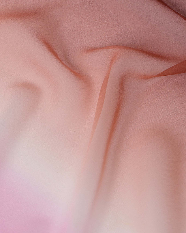 Peach Blue and Pink Silk Georgette Fabric with Diagonal Ombre Print, 110 Cms Width, India-D25534