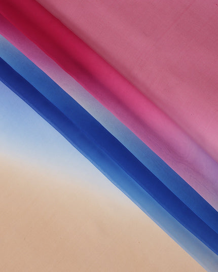 Peach Blue and Pink Silk Georgette Fabric with Diagonal Ombre Print, 110 Cms Width, India-D25534