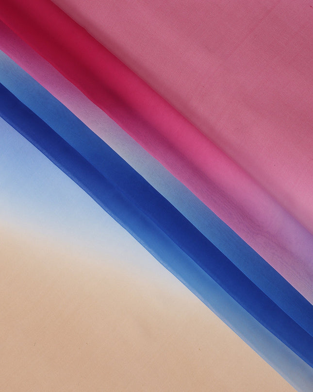 Peach Blue and Pink Silk Georgette Fabric with Diagonal Ombre Print, 110 Cms Width, India-D25534