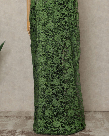 Emerald Green Premium French 2-Tone Chantilly Lace Saree, 5.5 Mtrs Length, 110 Cms Width, Crafted in France-Blouse Not Included-D26701