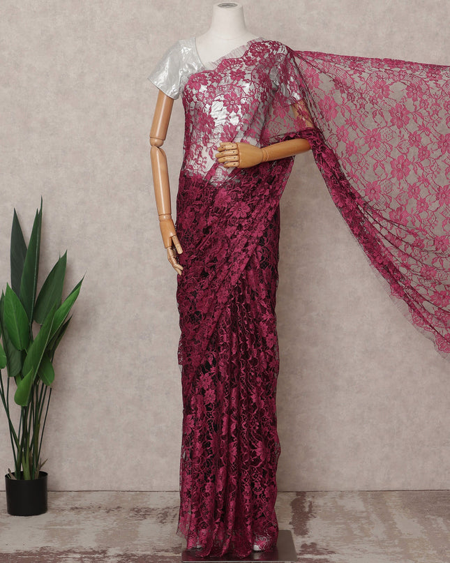 Wine Pink Premium French 2-Tone Chantilly Lace Saree Fabric – 5.5 Meters Length, 110 Cms Width, Imported from France-D25709 Regal Fabrics
