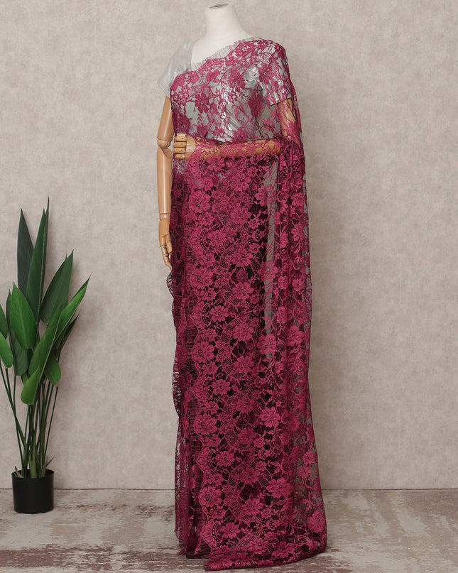 Wine Pink Premium French 2-Tone Chantilly Lace Saree Fabric – 5.5 Meters Length, 110 Cms Width, Imported from France-D25709 Regal Fabrics