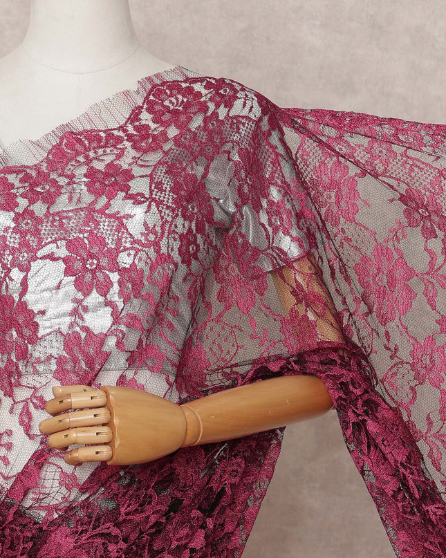 Wine Pink Premium French 2-Tone Chantilly Lace Saree Fabric – 5.5 Meters Length, 110 Cms Width, Imported from France-D25709 Regal Fabrics