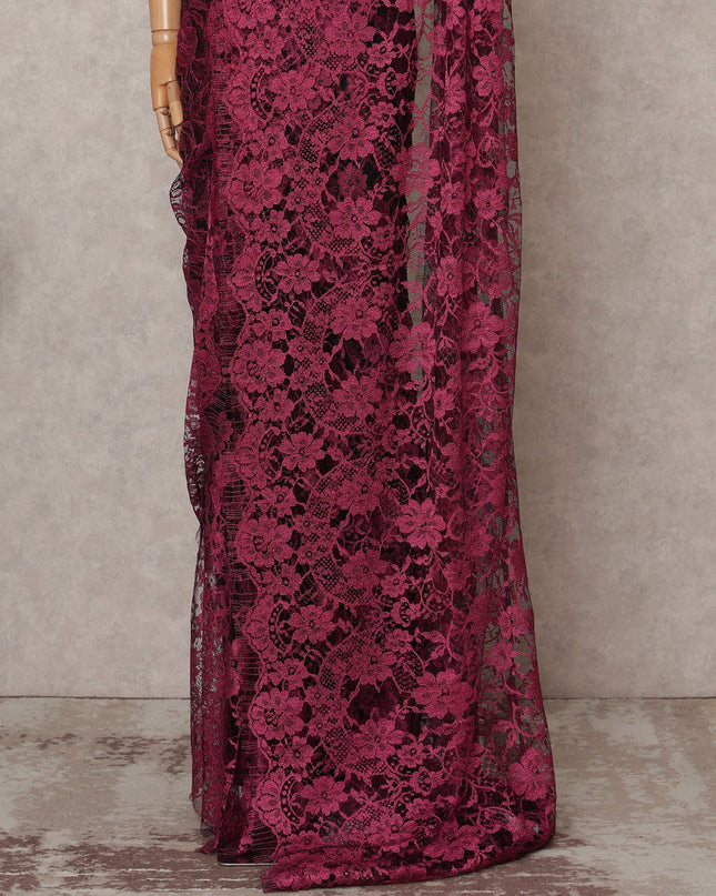 Wine Pink Premium French 2-Tone Chantilly Lace Saree Fabric – 5.5 Meters Length, 110 Cms Width, Imported from France-D25709 Regal Fabrics