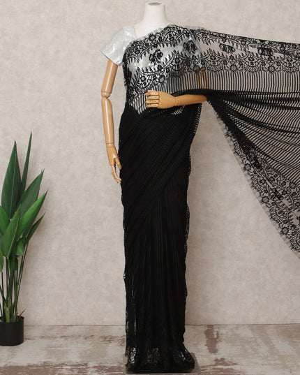 Black Premium French Chantilly Lace Saree Fabric 5.5 Mtrs with 110 Cms Width – Imported from France-D25669