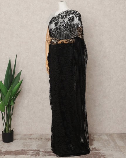 Black Premium French Chantilly Lace Saree Fabric 5.5 Mtrs with 110 Cms Width – Imported from France-D25669