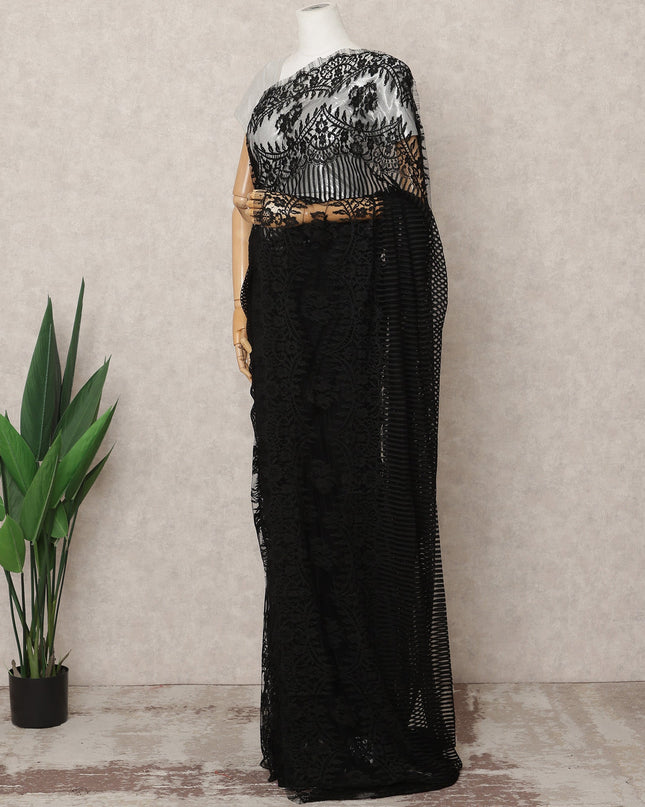 Black Premium French Chantilly Lace Saree Fabric 5.5 Mtrs with 110 Cms Width – Imported from France-D25669
