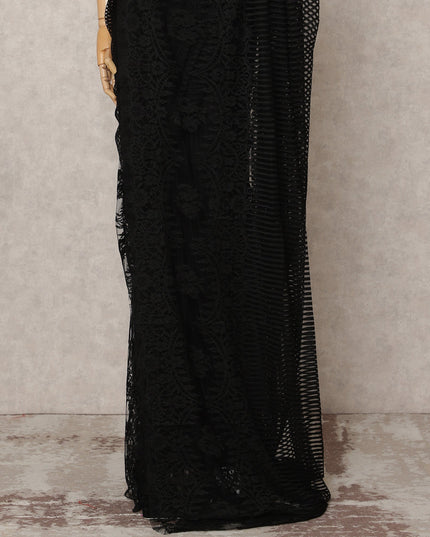 Black Premium French Chantilly Lace Saree Fabric 5.5 Mtrs with 110 Cms Width – Imported from France-D25669