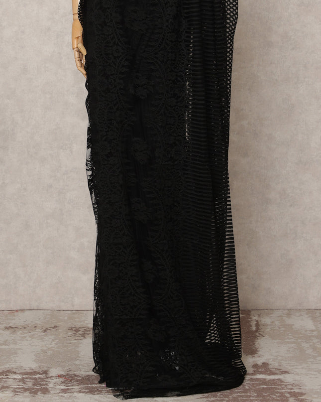 Black Premium French Chantilly Lace Saree Fabric 5.5 Mtrs with 110 Cms Width – Imported from France-D25669