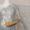Silver Grey Premium French Chantilly Lace Saree Fabric 5.5 Mtrs with 110 Cms Width – Imported from France-D25634