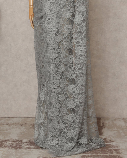 Silver Grey Premium French Chantilly Lace Saree Fabric 5.5 Mtrs with 110 Cms Width – Imported from France-D25634