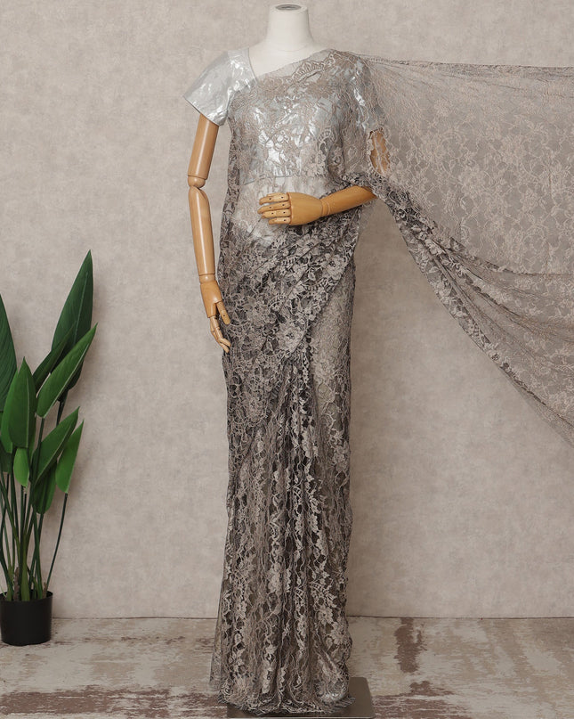 Taupe Premium 2-Tone French Chantilly Lace Saree Fabric 5.5 Mtrs with 110 Cms Width – Imported from France-D25652 Regal Fabrics