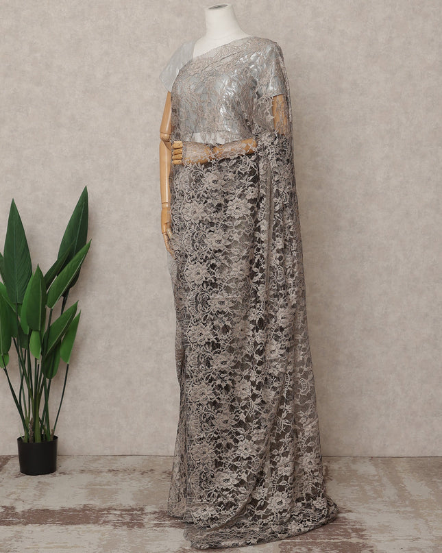 Taupe Premium 2-Tone French Chantilly Lace Saree Fabric 5.5 Mtrs with 110 Cms Width – Imported from France-D25652 Regal Fabrics