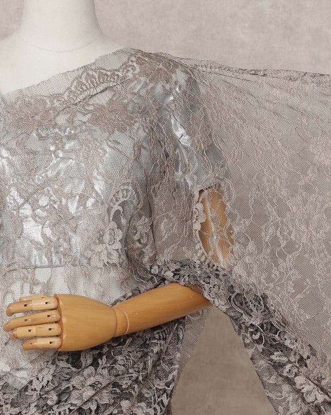 Taupe Premium 2-Tone French Chantilly Lace Saree Fabric 5.5 Mtrs with 110 Cms Width – Imported from France-D25652 Regal Fabrics