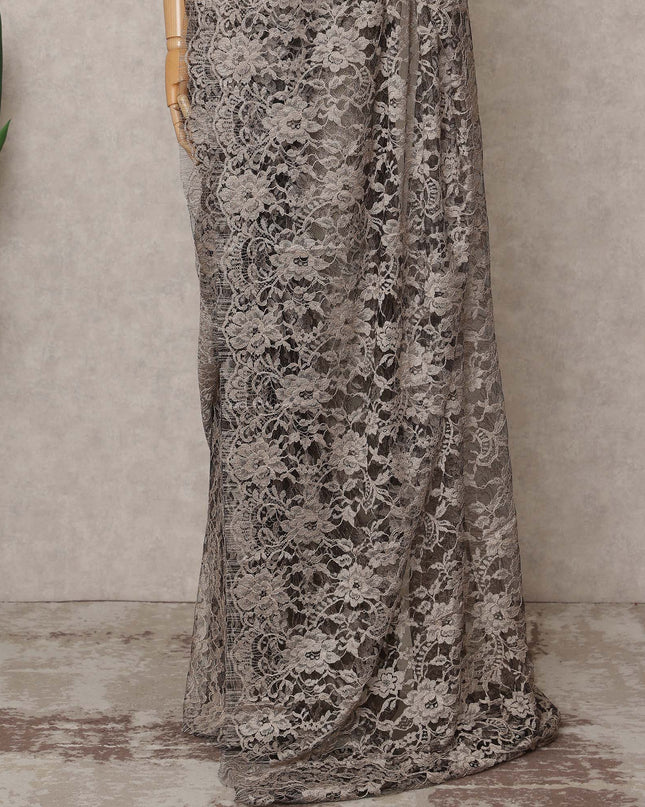 Taupe Premium 2-Tone French Chantilly Lace Saree Fabric 5.5 Mtrs with 110 Cms Width – Imported from France-D25652 Regal Fabrics