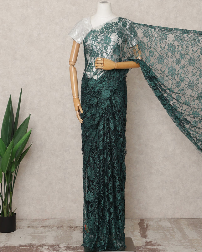 Emerald Green Premium 2-Tone French Chantilly Lace Saree Fabric 5.5 Mtrs with 110 Cms Width – Imported from France-D25654 Regal Fabrics