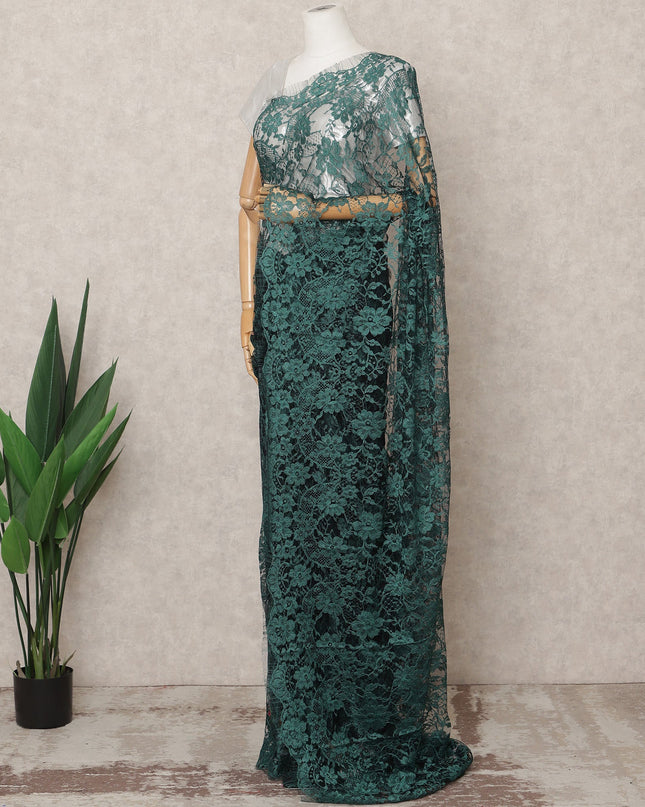 Emerald Green Premium 2-Tone French Chantilly Lace Saree Fabric 5.5 Mtrs with 110 Cms Width – Imported from France-D25654 Regal Fabrics
