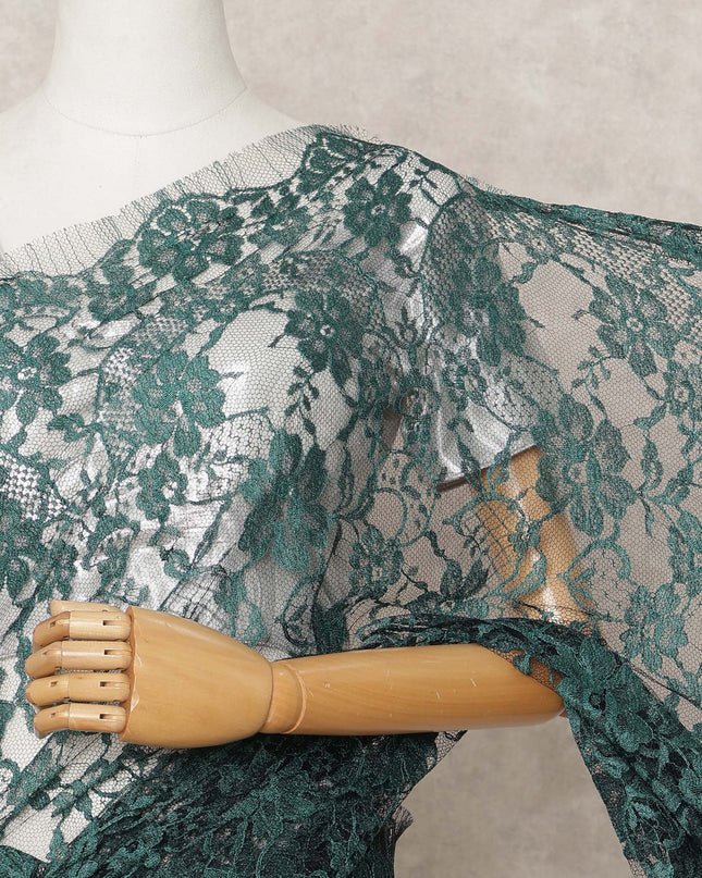 Emerald Green Premium 2-Tone French Chantilly Lace Saree Fabric 5.5 Mtrs with 110 Cms Width – Imported from France-D25654 Regal Fabrics