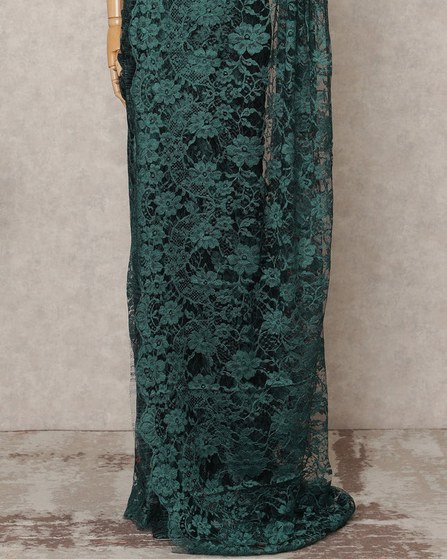 Emerald Green Premium 2-Tone French Chantilly Lace Saree Fabric 5.5 Mtrs with 110 Cms Width – Imported from France-D25654 Regal Fabrics