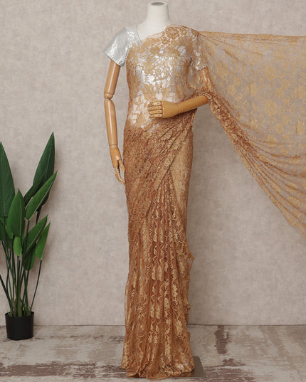Golden Beige Premium 2-Tone French Chantilly Lace Saree Fabric 5.5 Mtrs with 110 Cms Width – Imported from France-D25659