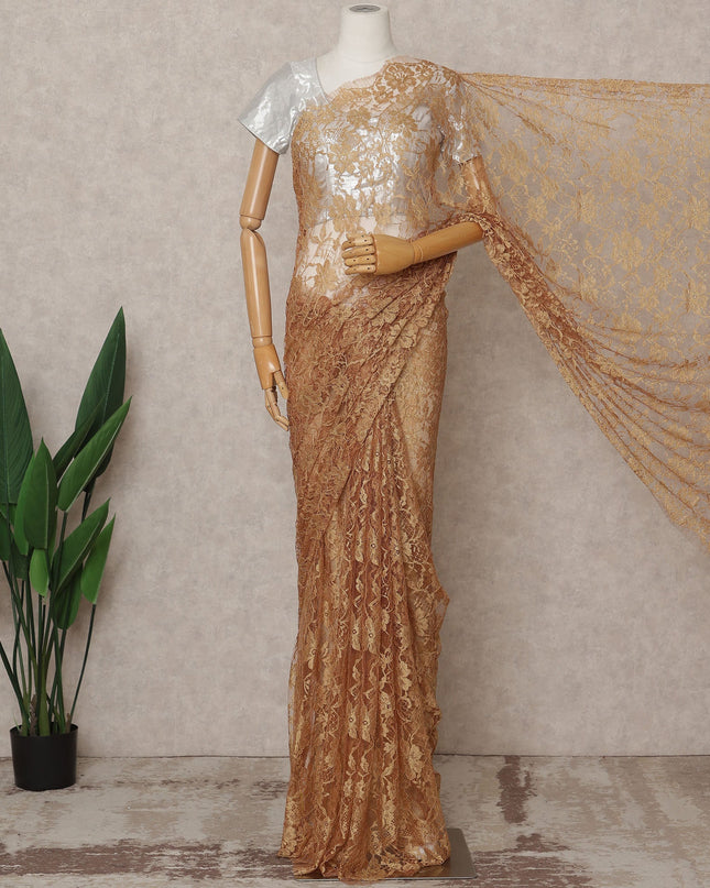 Golden Beige Premium 2-Tone French Chantilly Lace Saree Fabric 5.5 Mtrs with 110 Cms Width – Imported from France-D25659