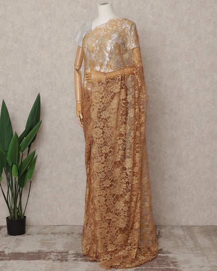 Golden Beige Premium 2-Tone French Chantilly Lace Saree Fabric 5.5 Mtrs with 110 Cms Width – Imported from France-D25659