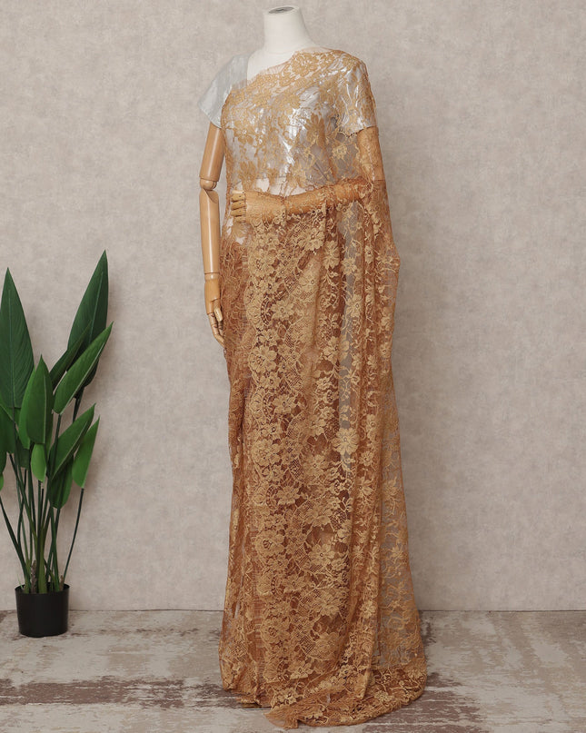 Golden Beige Premium 2-Tone French Chantilly Lace Saree Fabric 5.5 Mtrs with 110 Cms Width – Imported from France-D25659