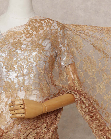 Golden Beige Premium 2-Tone French Chantilly Lace Saree Fabric 5.5 Mtrs with 110 Cms Width – Imported from France-D25659