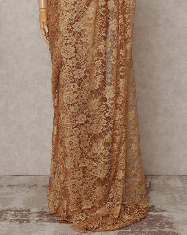 Golden Beige Premium 2-Tone French Chantilly Lace Saree Fabric 5.5 Mtrs with 110 Cms Width – Imported from France-D25659