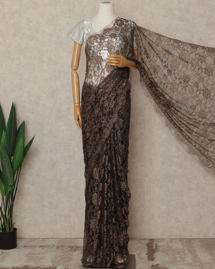 Chocolate Brown 2Tone Premium French Chantilly Saree Lace 5.5 Mtrs 110 Cms Width France-D27801