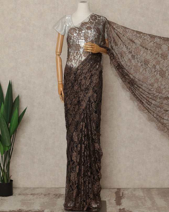 Chocolate Brown 2Tone Premium French Chantilly Saree Lace 5.5 Mtrs 110 Cms Width France-D27801
