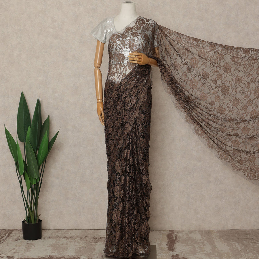 Chocolate Brown 2Tone Premium French Chantilly Saree Lace 5.5 Mtrs 110 Cms Width France-D27801