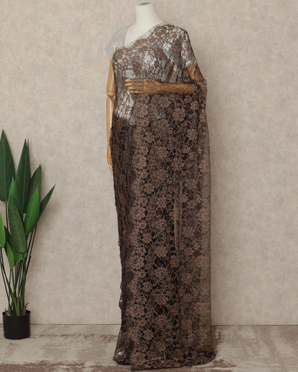 Chocolate Brown 2Tone Premium French Chantilly Saree Lace 5.5 Mtrs 110 Cms Width France-D27801