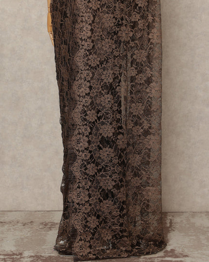 Chocolate Brown 2Tone Premium French Chantilly Saree Lace 5.5 Mtrs 110 Cms Width France-D27801