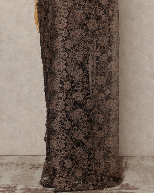 Chocolate Brown 2Tone Premium French Chantilly Saree Lace 5.5 Mtrs 110 Cms Width France-D27801